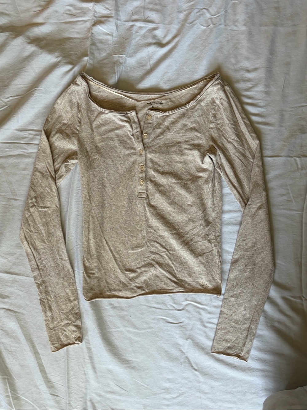 Urban Outfitters Lightweight Long-Sleeve Henley in Beige